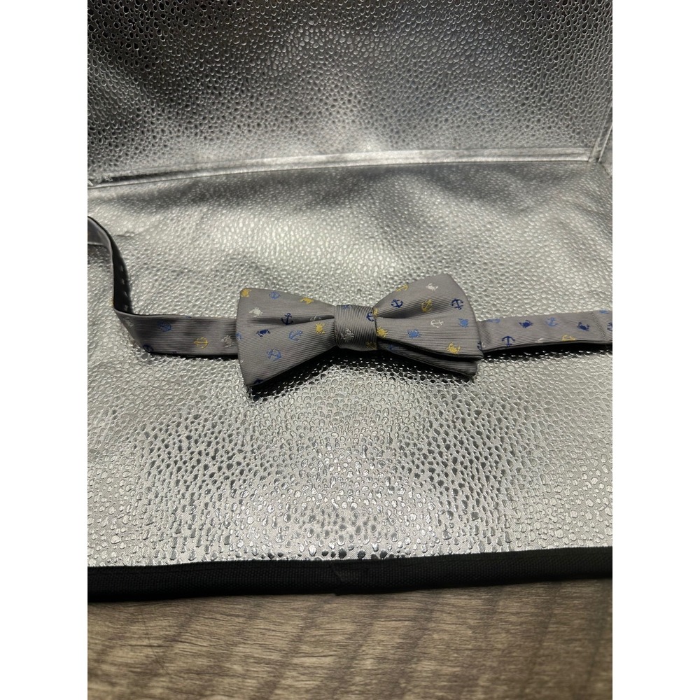 Chaps Mens Grey Nautical Anchor Crab Pre-Tied Bow Tie Adjustable Neckwear